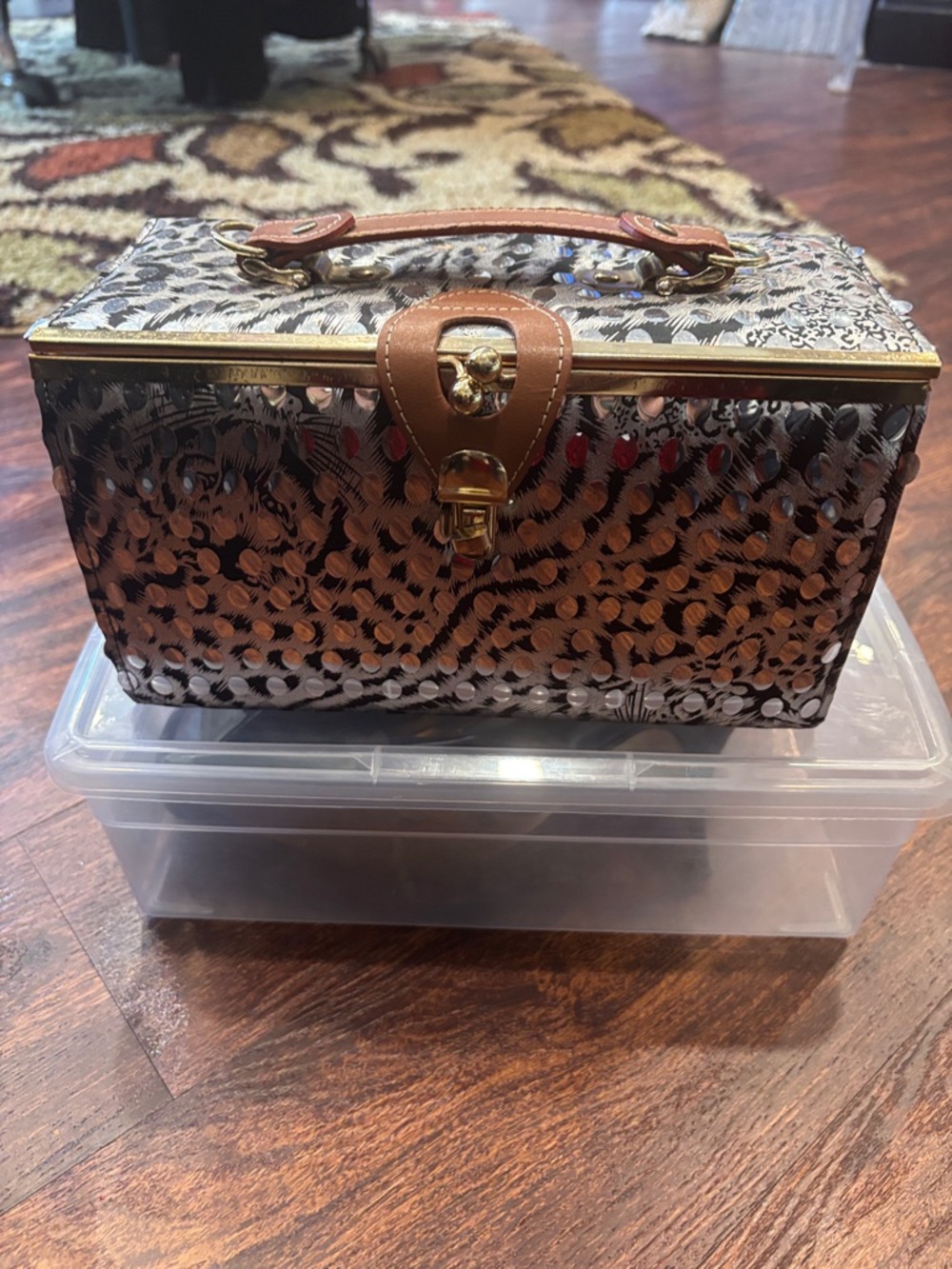 Women’s Cosmetic Train Case - Brown Metallic Leopard Print